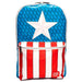 Détail du pin exclusif Captain America sur le sac à dos Loungefly Marvel, finition et design soignés