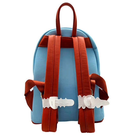 Détail du sac à dos Loungefly Dumbo avec fermeture éclair et motifs Disney en gros plan