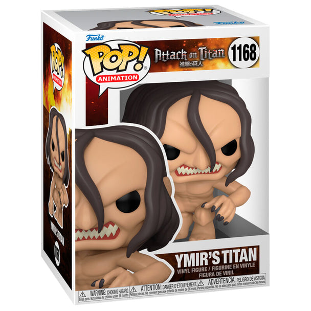 Vue avant de la figurine Funko POP Ymir Titan Attack on Titan en vinyle de 9 cm dans sa boîte collector