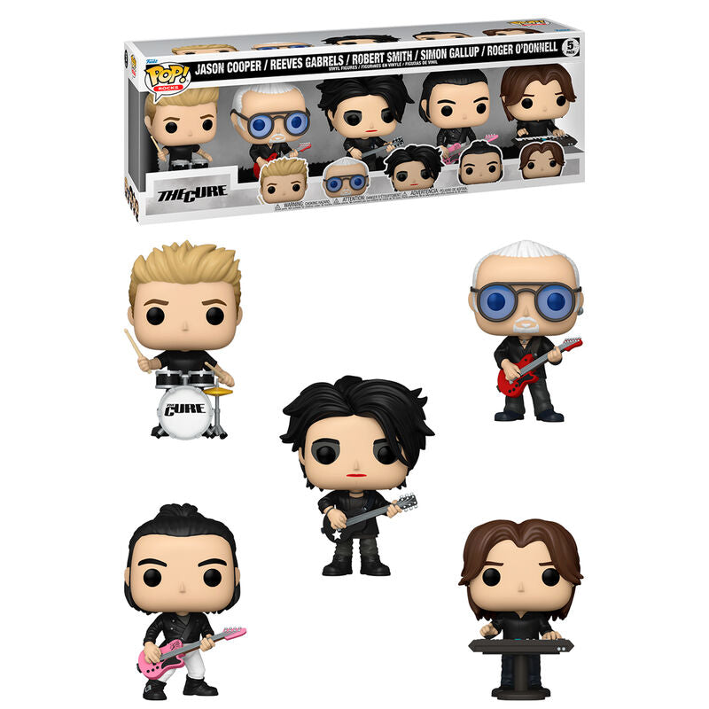 Boîte du pack Funko POP 5 figures The Cure avec design officiel et illustrations du groupe.