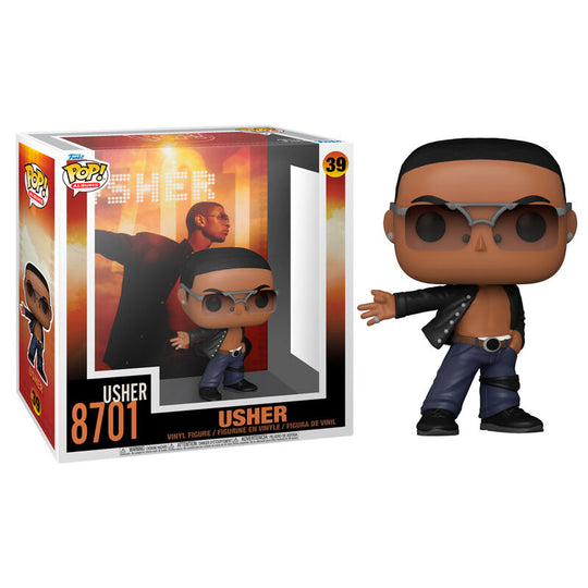 Packaging original de la figurine Funko POP Usher 8701 avec logo Funko et visuel de l'artiste