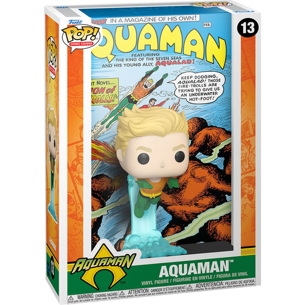 Figurine POP Aquaman Comic Cover de face avec ses couleurs vives et détails précis, édition FUNKO officielle DC Comics.