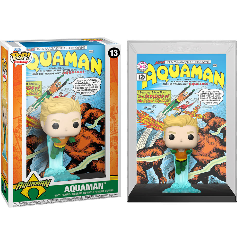Vue latérale de la figurine POP Aquaman Comic Cover montrant le design fidèle au personnage de DC Comics par FUNKO.
