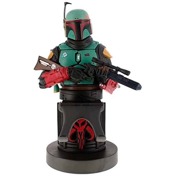Support Cable Guy Boba Fett 20cm tenant une manette de jeu noire compatible PS5 et Xbox