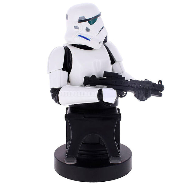 Vue latérale du support câble Stormtrooper Star Wars avec smartphone posé dessus