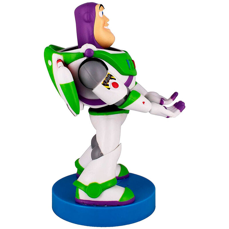 Profil latéral du support Buzz Lightyear avec un smartphone maintenu en charge.