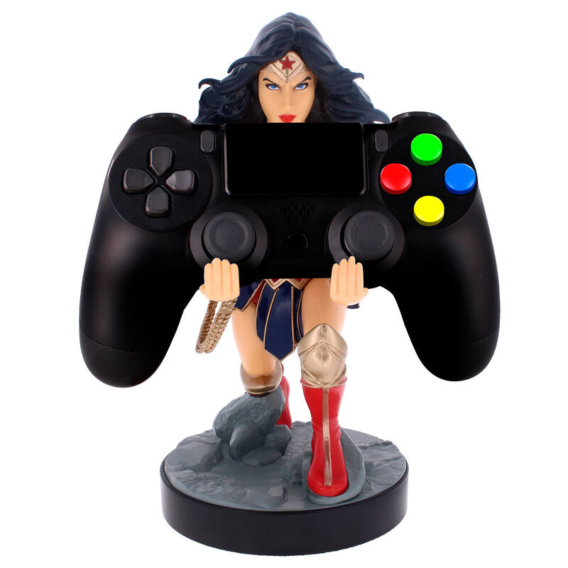 Détail du design Wonder Woman sur le support Cable Guy en plastique robuste