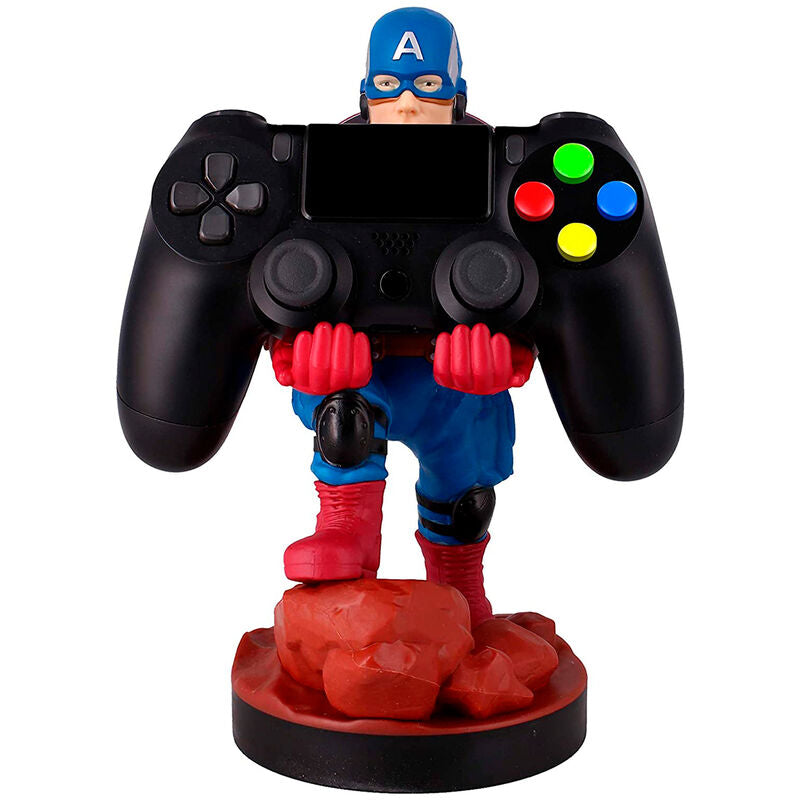 Présentation du support Marvel Captain America avec plusieurs accessoires de jeu compatibles