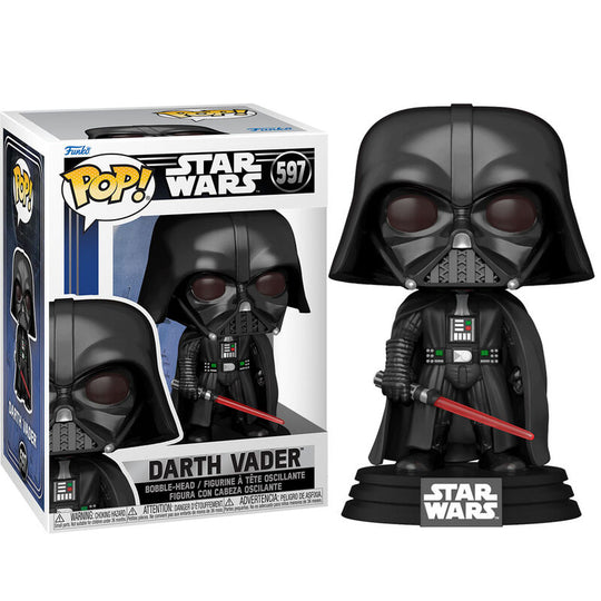 Zoom sur le visage stylisé de la figurine Darth Vader Funko POP avec casque noir brillant