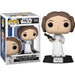 Boîte vitrine de la figurine Funko POP Princesse Leia avec illustration colorée et logo Star Wars visible sur le devant.
