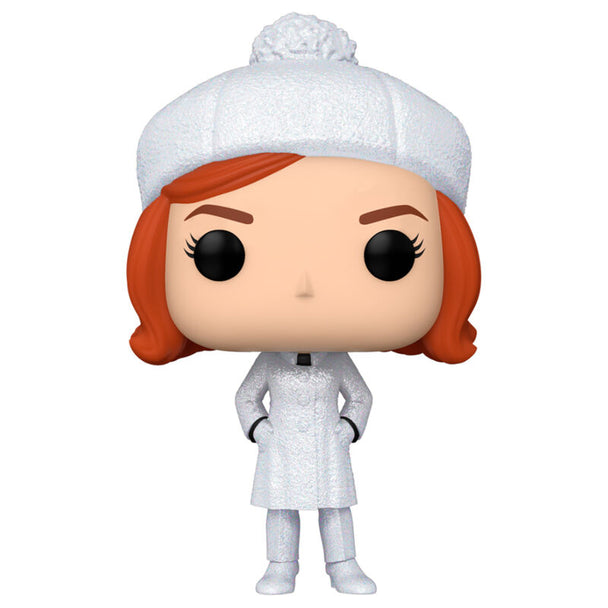 Détail de la figurine Funko POP Beth Harmon avec tenue finale et accessoires de Queens Gambit