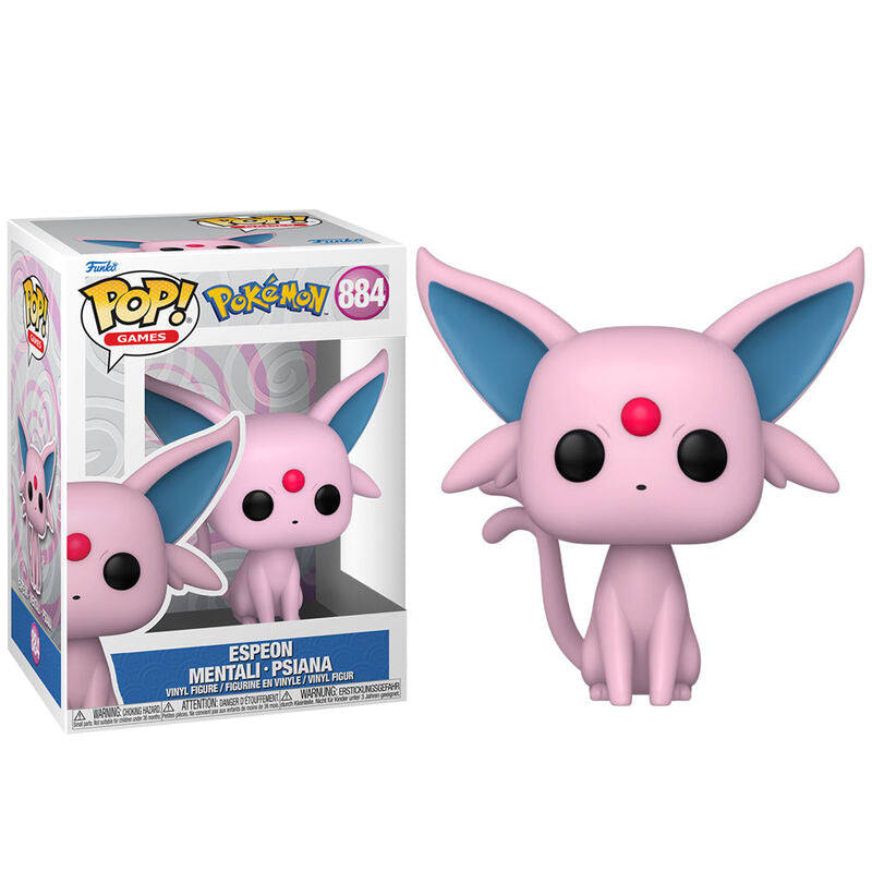 Boîte vitrine transparente contenant la figurine Funko POP Espeon Pokémon, idéale pour collectionner