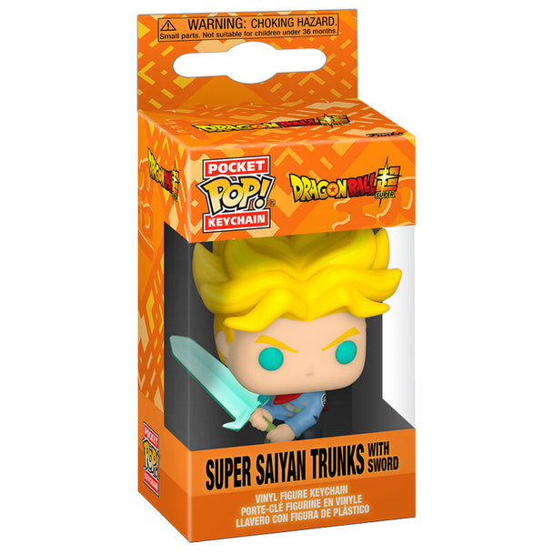 Porte-clés FUNKO Pocket POP Dragon Ball Super avec Trunks en Super Saiyan tenant son épée