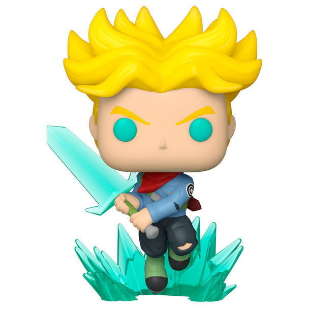 Détail de la figurine Funko POP Super Saiyan Trunks tenant son épée, vue de profil