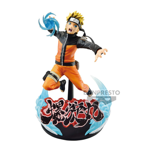 Vue rapprochée de la figurine Naruto Uzumaki 21cm montrant les couleurs vives et la qualité de finition BANPRESTO