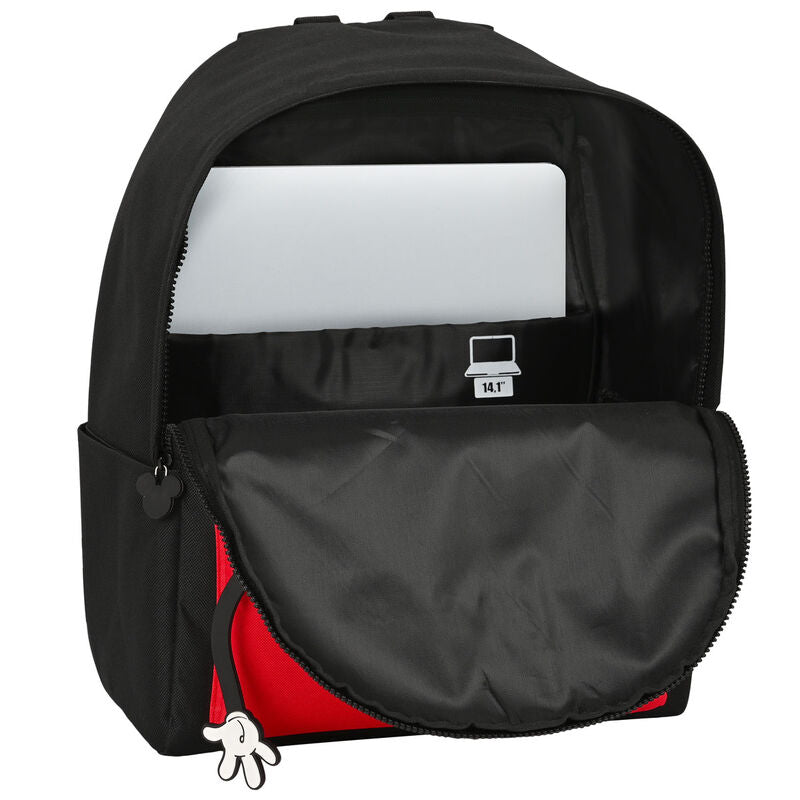 Détails des bretelles rembourrées et de la poignée supérieure du sac à dos Disney Mickey Mood SAFTA