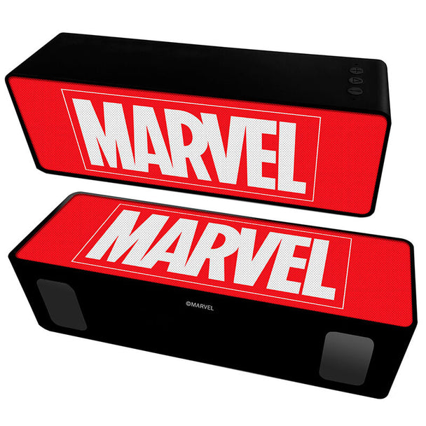 Enceinte Bluetooth portable Marvel ERT GROUP vue avant avec boutons de contrôle et design compact