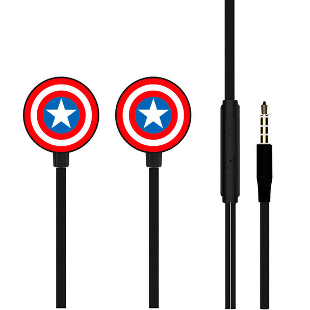 Écouteurs Marvel Captain America ERT GROUP avec câble et télécommande multifonction vue de face
