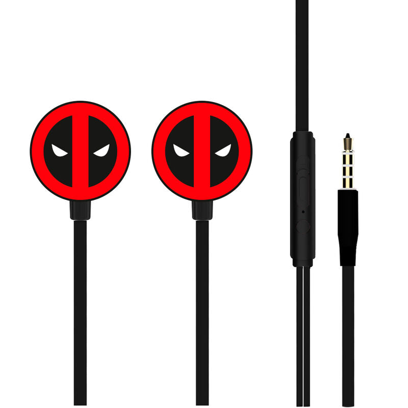 Écouteurs filaires Marvel Deadpool de marque ERT GROUP avec télécommande multifonction et câble de 120 cm.