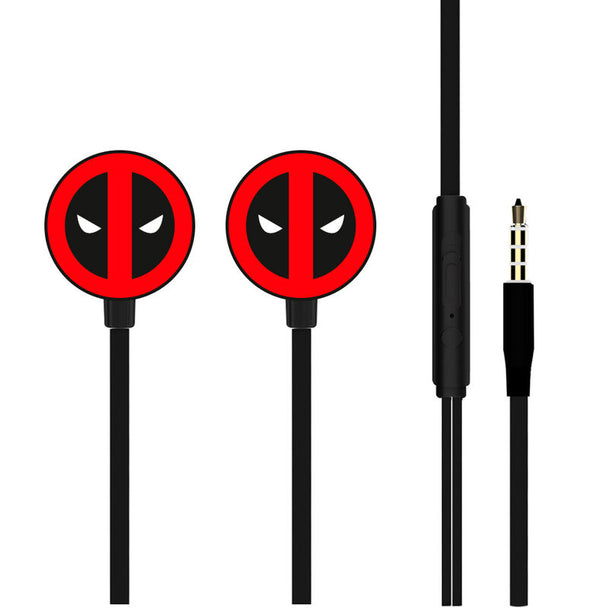 Écouteurs filaires Marvel Deadpool de marque ERT GROUP avec télécommande multifonction et câble de 120 cm.