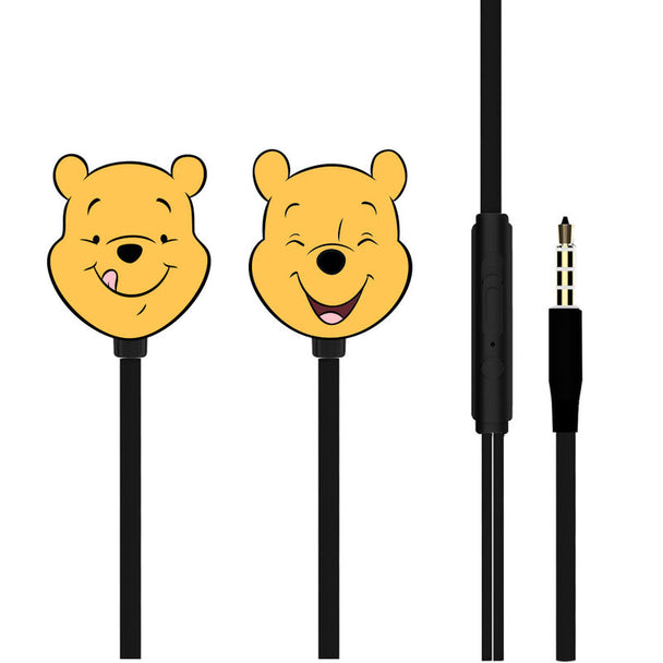 Écouteurs Disney Winnie the Pooh ERT GROUP avec télécommande multifonction et câble 3,5 mm sur fond blanc