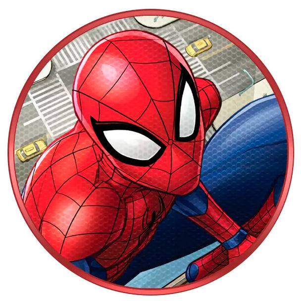 Photo de l'enceinte Bluetooth Marvel Spiderman montrant les commandes et la lumière LED fonctionnelle