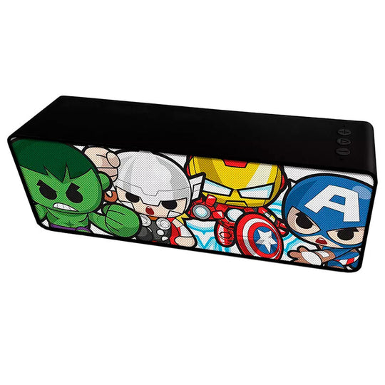 Profil latéral de l'enceinte portable Marvel Avengers montrant les boutons de contrôle