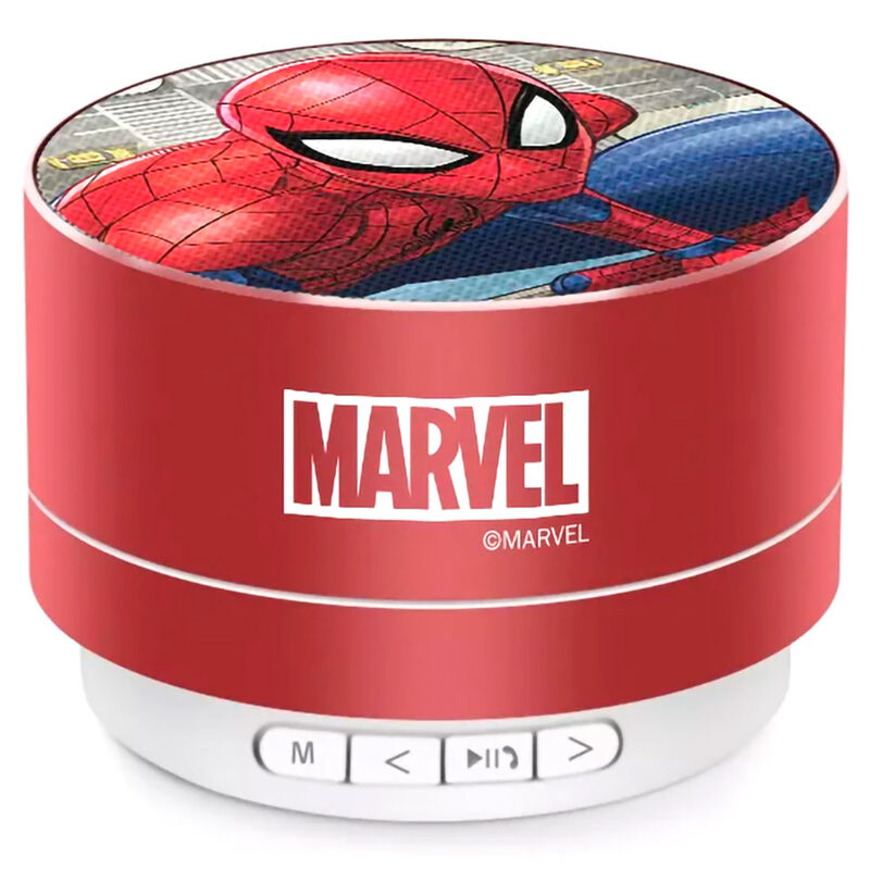 Image de l'enceinte portable Marvel Spiderman avec mise en avant du micro intégré et de la batterie