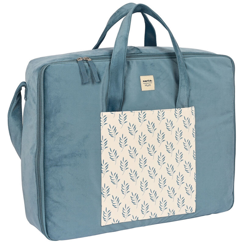 Valise maternité Leaves SAFTA vue de face avec poche avant zippée et design élégant