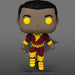 Profil gauche de la figurine Shazam Chase Funko POP montrant les détails du costume rouge et or