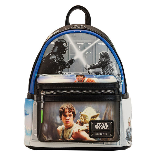 Vue avant du sac à dos Loungefly Star Wars L'Empire Contre-Attaque en simili cuir vegan de 25 cm