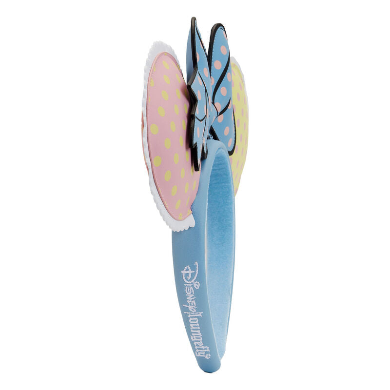 Vue latérale du serre-tête Minnie Mouse Loungefly aux couleurs pastel et motifs à pois