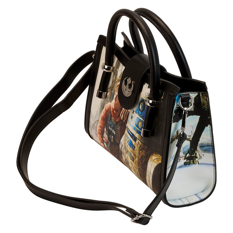 Zoom sur les finitions métalliques robustes du sac Loungefly Star Wars Final Frames
