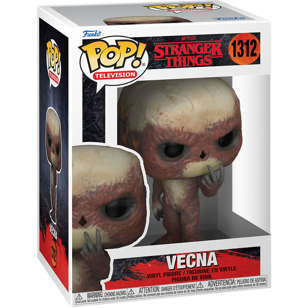 Détail de la figurine Funko POP Vecna Pointing de 9 cm avec pose pointant, emballage transparent visible