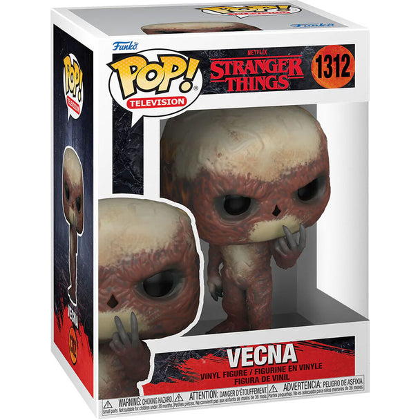 Détail de la figurine Funko POP Vecna Pointing de 9 cm avec pose pointant, emballage transparent visible