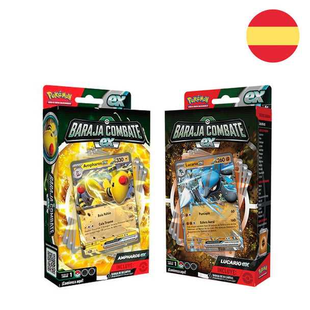 Deck de cartes Pokémon BANDAI en espagnol contenant 60 cartes pour les enfants à partir de 6 ans, idéal pour les duels et la collection.