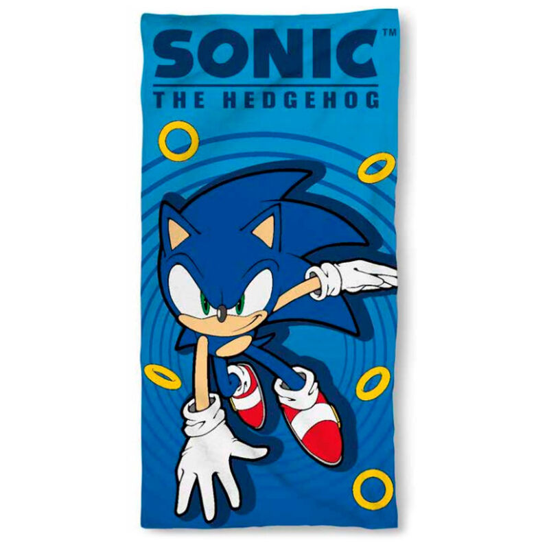 Serviette de plage microfibre Sonic The Hedgehog aux couleurs vives, dimensions 140x70 cm, marque SEGA.