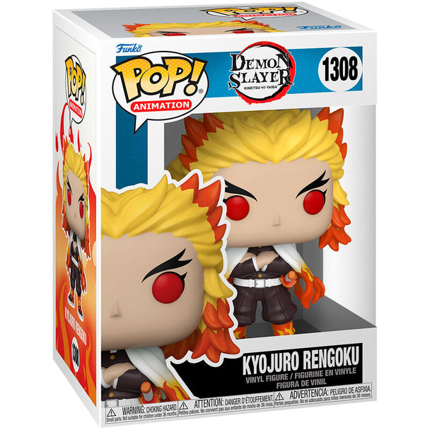 Figurine Funko POP Kyojuro Rengoku de Demon Slayer en vinyle de 9 cm dans sa boîte vitrée officielle FUNKO