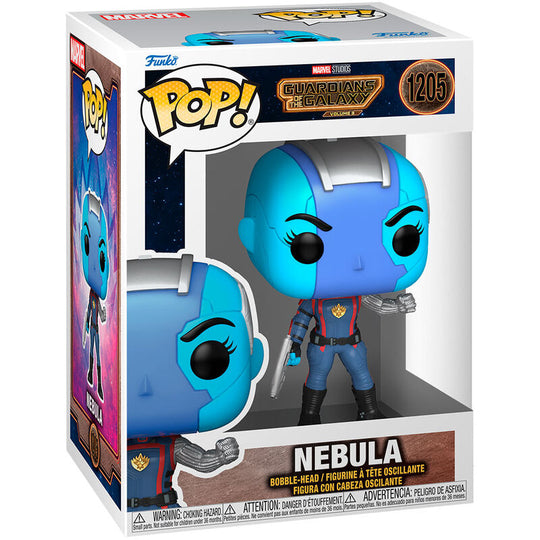 Figurine Funko POP Nebula de 9 cm issue du film Marvel Guardians of the Galaxy 3, présentée dans sa boîte vitrine transparente