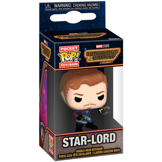 Porte-clés Funko POP Star-Lord Guardians of the Galaxy 3 en figurine vinyle 9cm dans sa boîte vitrine transparente