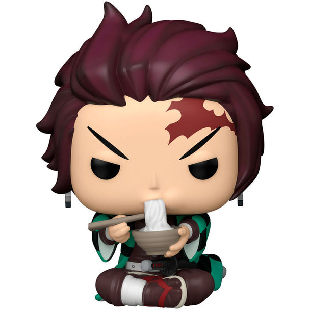 Détail de la figurine Funko POP Tanjiro Demon Slayer avec son bol de nouilles, en vinyle de 9 cm