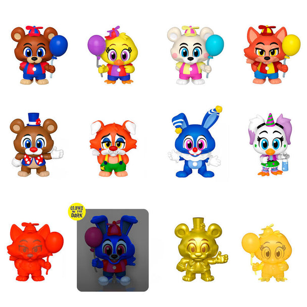 Pack de trois figurines FUNKO Mystery Minis Five Nights at Freddy's montrant différents personnages iconiques du jeu