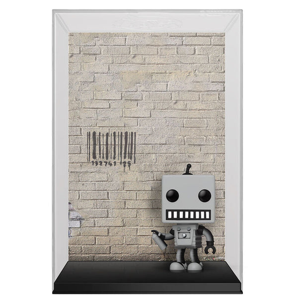 Vue rapprochée de la figurine Funko POP Tagging Robot avec design Art Cover signé Brandalised