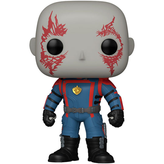 Vue rapprochée de la figurine Funko POP Drax Marvel Guardians of the Galaxy 3 montrant les détails du visage et costume