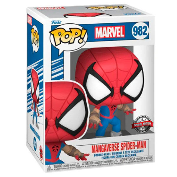 Figurine Funko POP Spider-Man Mangaverse Marvel exclusive de 9 cm dans sa boîte vitrée avec logo Funko et design coloré