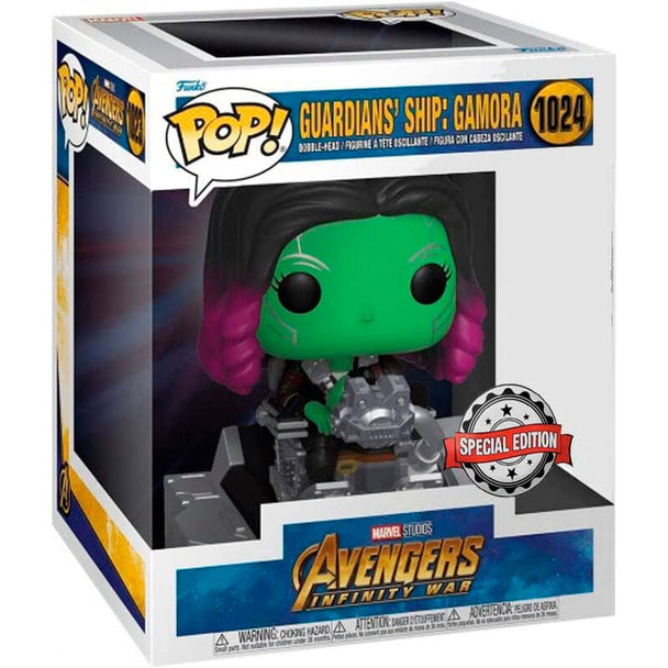 Figurine POP Funko de Gamora en tenue de combat avec sa navette des Gardiens de la Galaxie, édition Avengers Infinity War