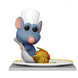 Figurine POP Funko de Rémy, le rat chef du film Disney Ratatouille, vue de face avec ses détails colorés et son tablier blanc