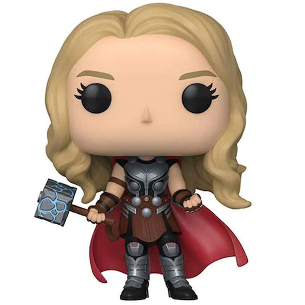 Vue rapprochée de la figurine Funko POP Thor Mighty Thor exclusive Marvel montrant les couleurs et finitions
