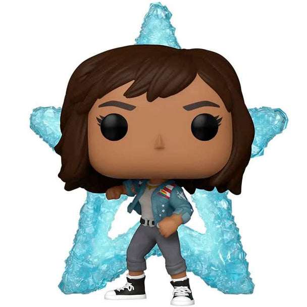 Vue rapprochée de la figurine Funko POP America Chavez exclusive, détaillant les couleurs et le design inspiré du film Marvel Doctor Strange Multiverse of Madness.