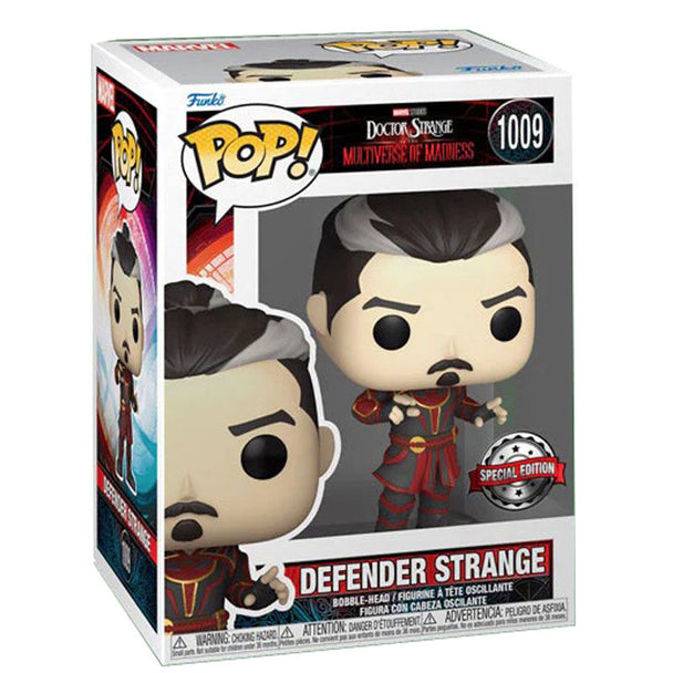 Vue rapprochée de la figurine Funko POP Doctor Strange exclusive montrant les détails du costume et des accessoires